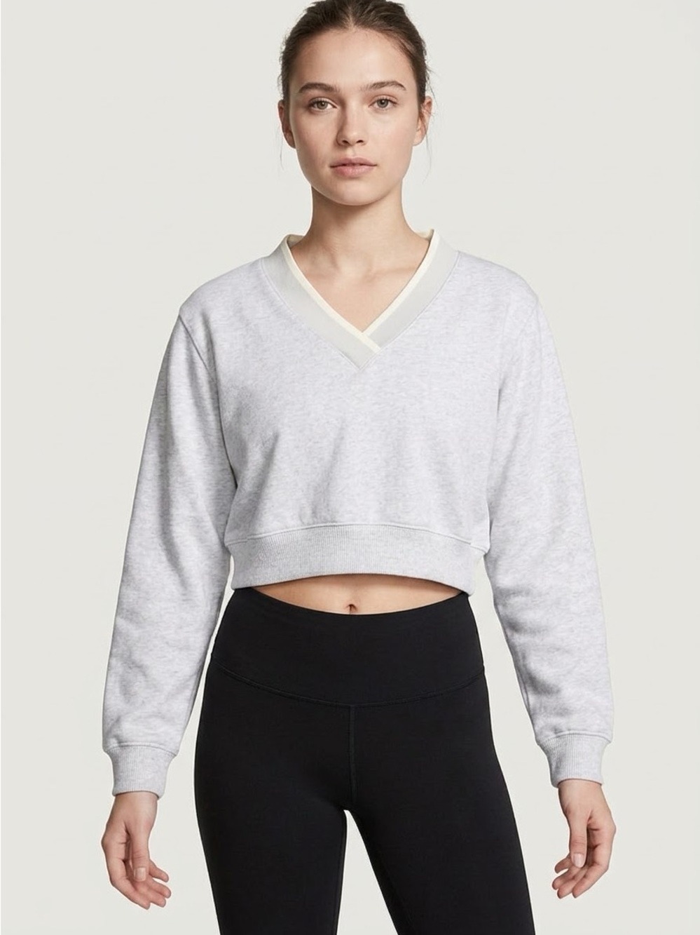 PINK Victoria's Secret Light Gray V-Neck Cropped Sweatshirt Sz XXL